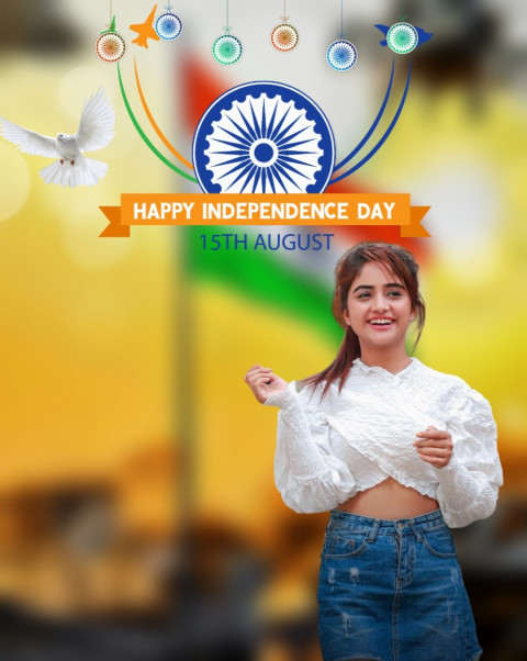 15 August PicsArt CB Background With Girl Independence Day Flag Pic
