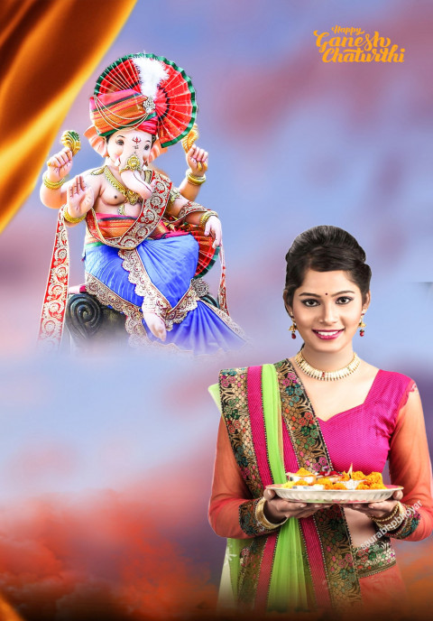 Girl Happy Ganesh Chaturthi CB Picsart Editing Background Full HD