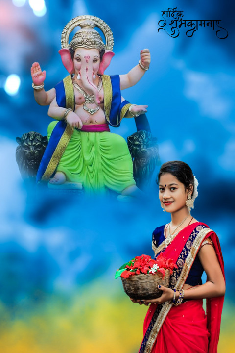 Girl In Saree Ganesha Chaturthi CB Picsart Editing Background HD DP