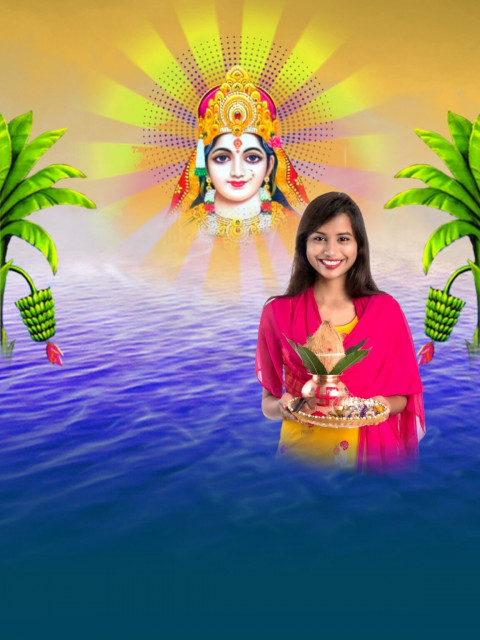 Happy Chhath Puja CB Background for Photoshop Editing With Girls