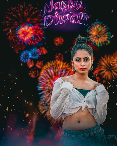 Happy Diwali Background With Girl For New Photo Editing