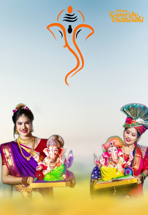 Happy Ganesh Chaturthi With Marathi Girl CB Picsart Editing Background Img