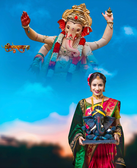 Happy Ganesh Chaturthi With Marathi Girl CB Picsart Editing Background New