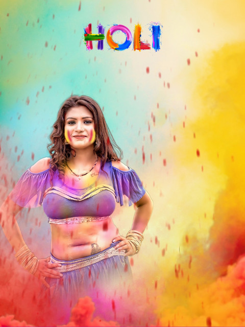 Happy Holi Colorful CB Background with Girl