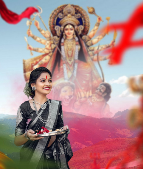 Happy Navratri Background With Girl For PicsArt Photo Editing Free