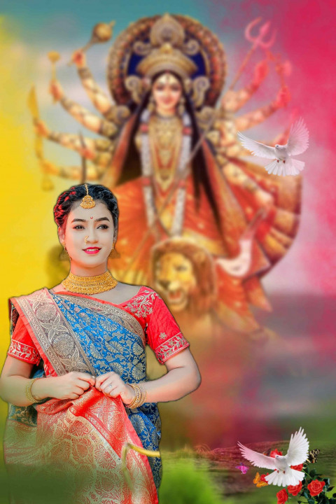 Happy Navratri Background With Girl For PicsArt Photo Editing Img