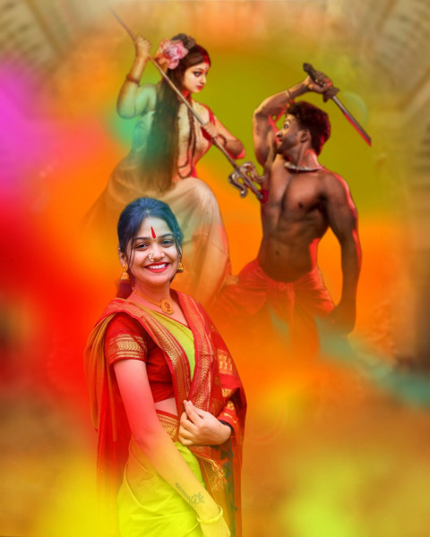 Happy Navratri Smoke Background With Girl For Durga Puja Editing