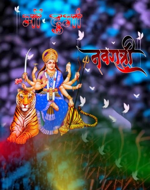 Photoshop Happy Navratri Maa Durga Lion Background Full HD New