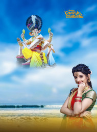 Ganesh Chaturthi With Girl Ganpati Bappa Morya HD Background For PicsArt Img