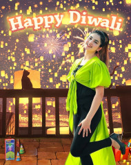 Happy Diwali Sky Lanterns Background With Girl