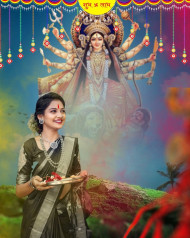 Happy Navratri Background With Girl For PicsArt Photo Editing HD